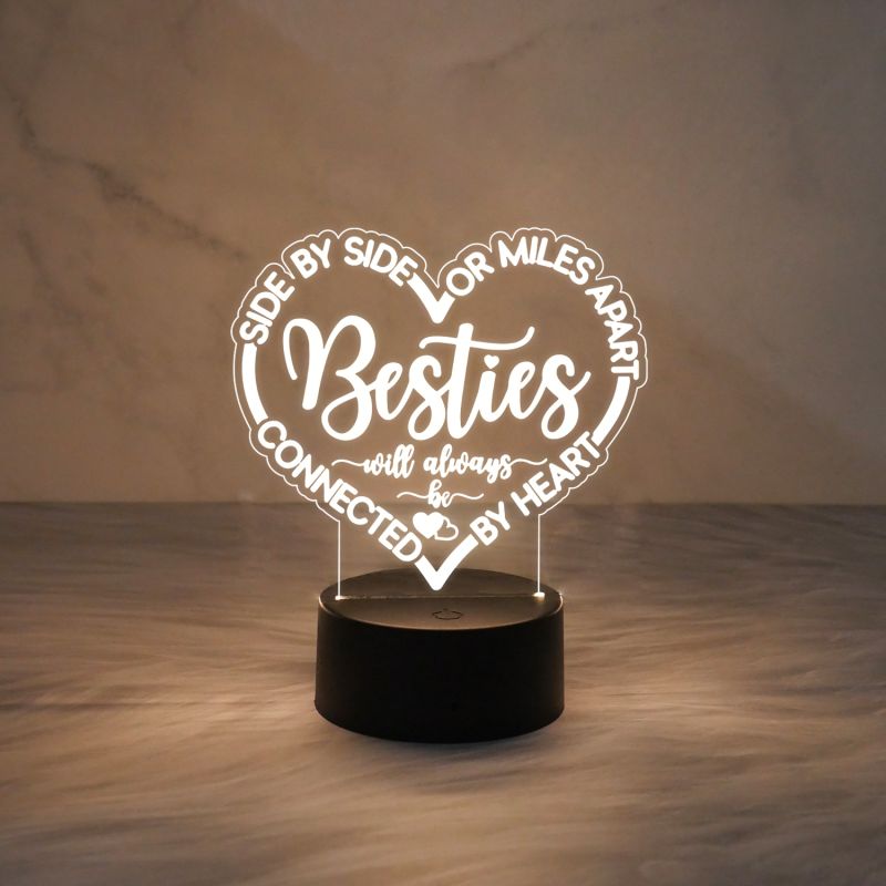 Heart Shape Acrylic Night Lamp Unique | Gift for Your Besties | Express Your Love for Bestie | Best Friend Birthday Gift | Warm White